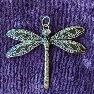 Vintage Dragonfly Pendant With Black Enamel And Rhinestones